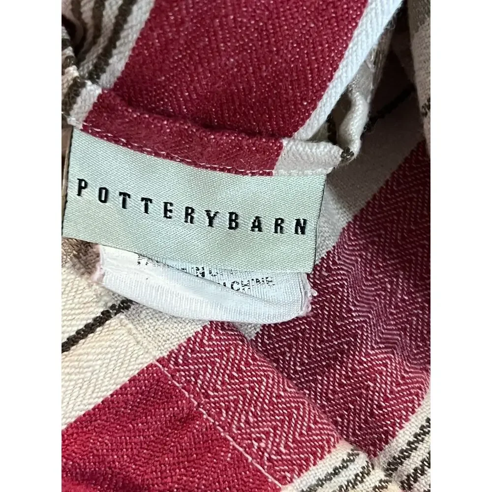 POTTERY BARN DUVET COVER Stripe French Nautical Red Ivory Tan 100% COTTON 78x86